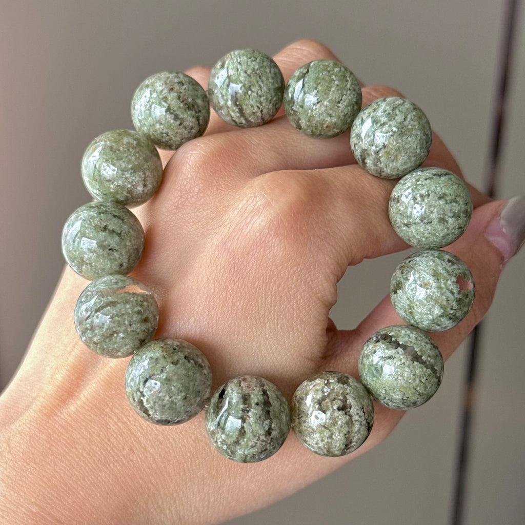 Phantom Quartz & Jade Crystal Bracelet — quiet warmth, One of a Kind