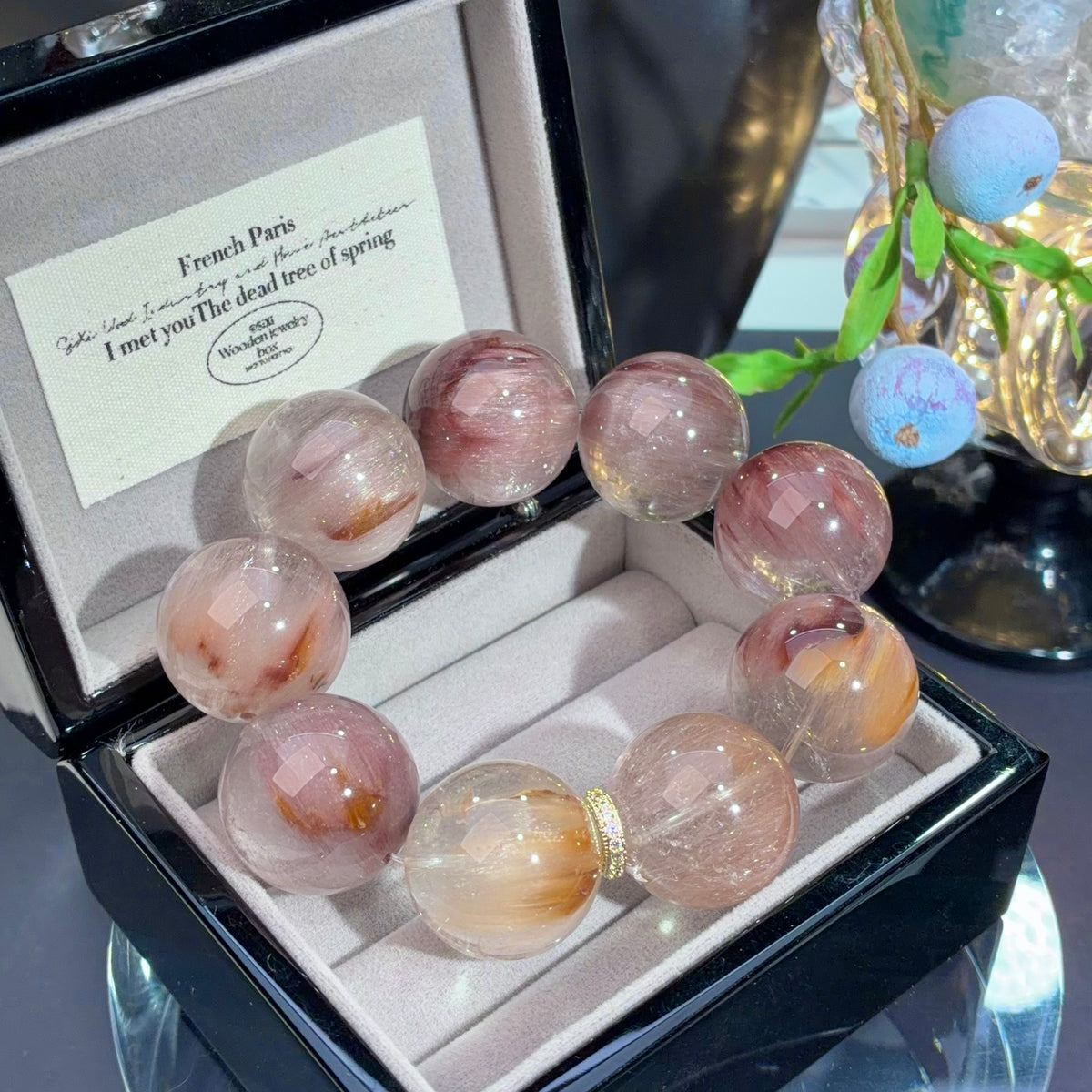 Iridescent Rabbit Hair Quartz Crystal Bracelet — natural character, One of a Kind
