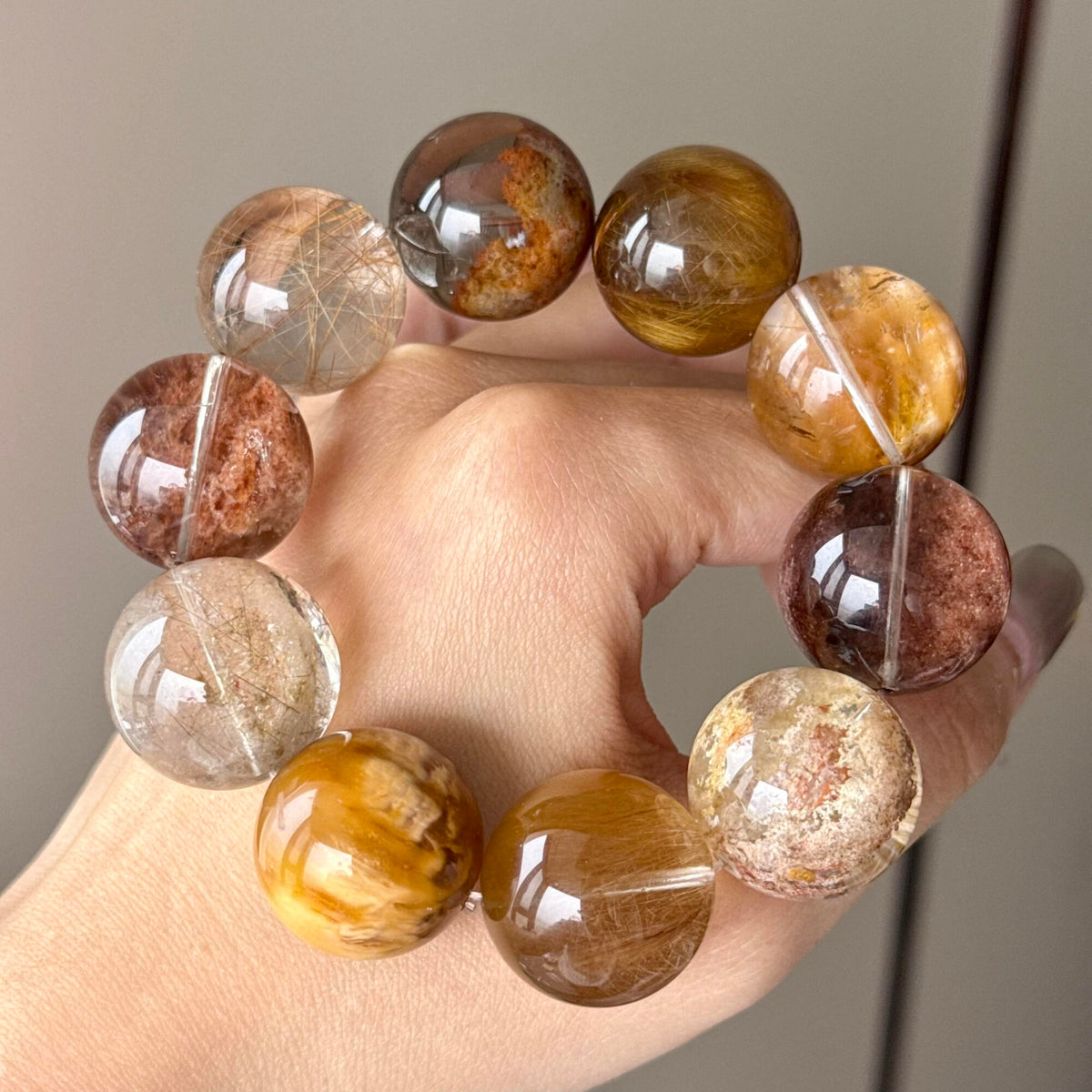 Phantom Quartz, Yellow Rabbit Hair Quartz & Jade Crystal Bracelet — quiet warmth, One of a Kind