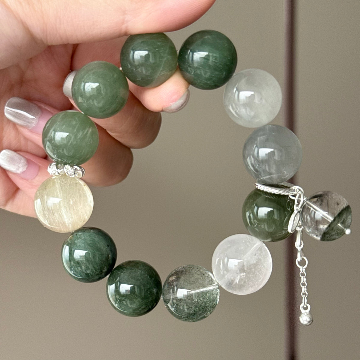 Rabbit Hair Quartz, Golden Rutilated Quartz & Phantom Quartz Crystal Bracelet — quiet warmth, One of a Kind