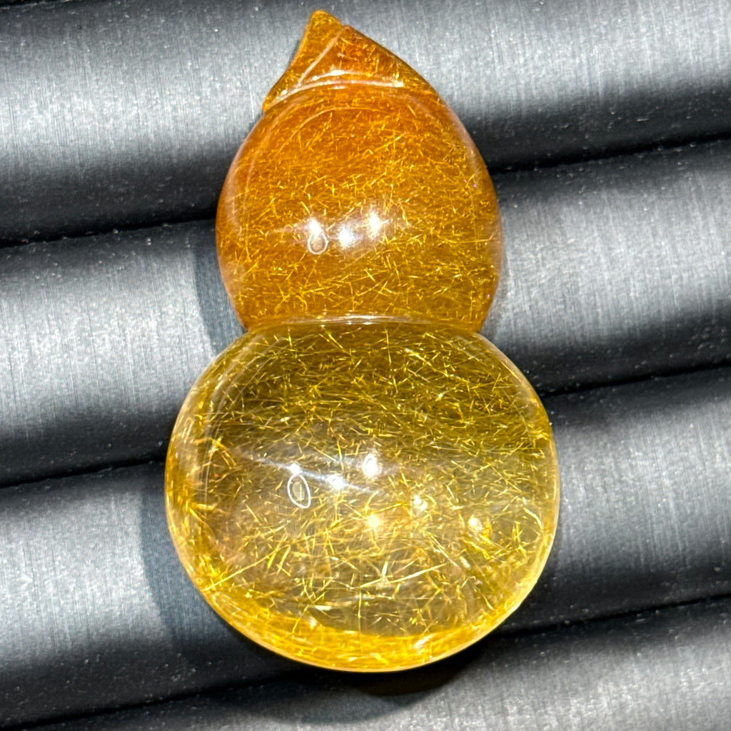 Golden Rutilated Quartz Gourd Carving — clear body, One of a Kind