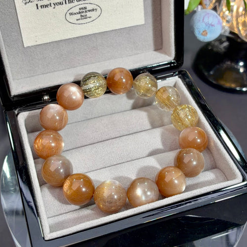 Golden Rutilated Quartz & Golden Backbone Rutile Crystal Bracelet — soft radiance, One of a Kind