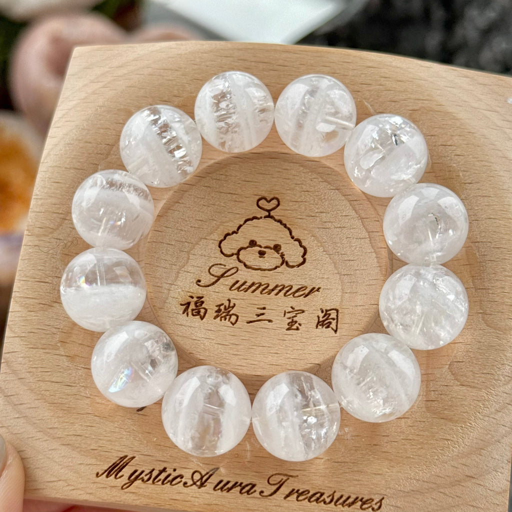 Phantom Quartz & Natural Jade Crystal Bracelet — quiet warmth, One of a Kind