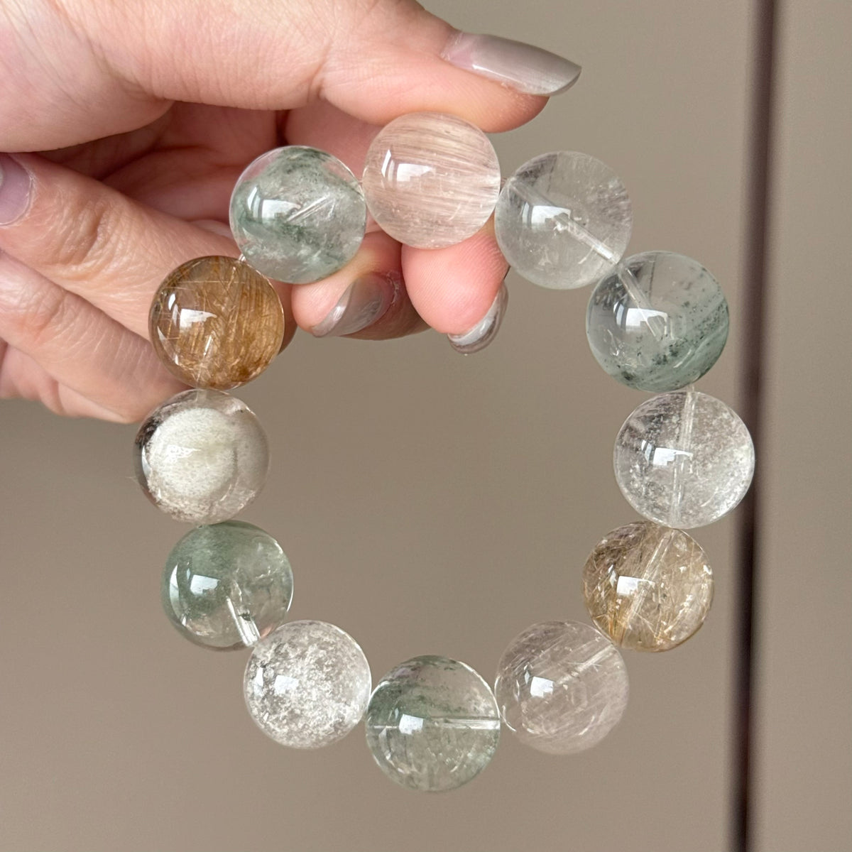 Phantom Quartz & Golden Rutilated Quartz Crystal Bracelet — quiet warmth, One of a Kind