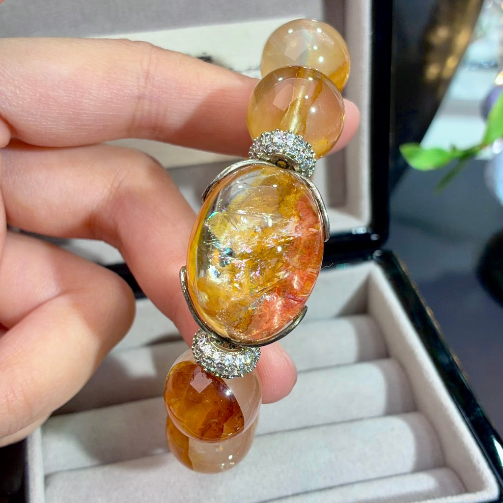 Koi Flower Agate & Yellow Flower Agate Crystal Bracelet — soft radiance, One of a Kind