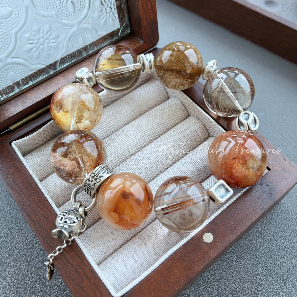 Phantom Quartz, Rabbit Hair Quartz & Rutilated Quartz Crystal Bracelet — quiet warmth, One of a Kind