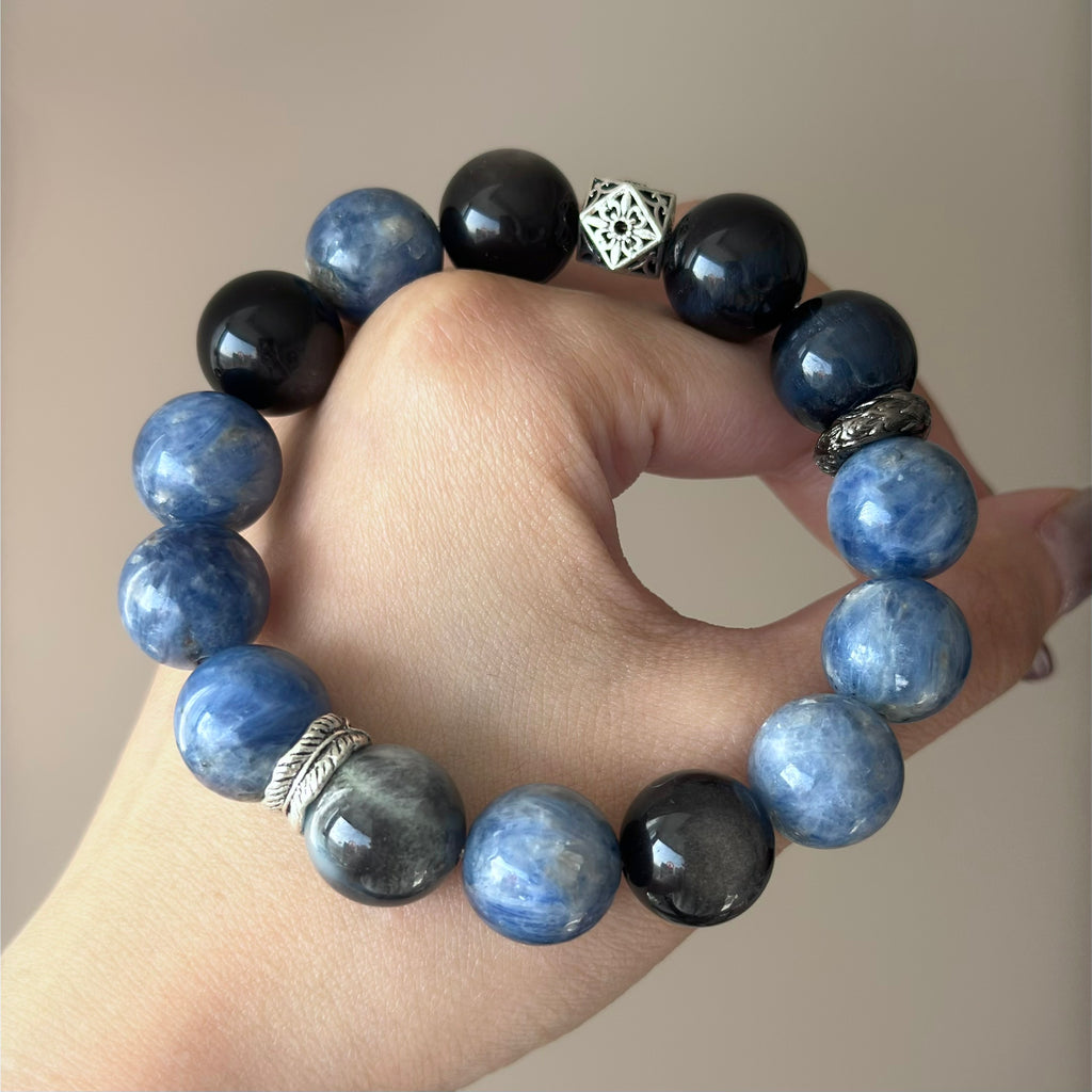 Kyanite & Tiger Eye Crystal Bracelet — grounded calm, One of a Kind