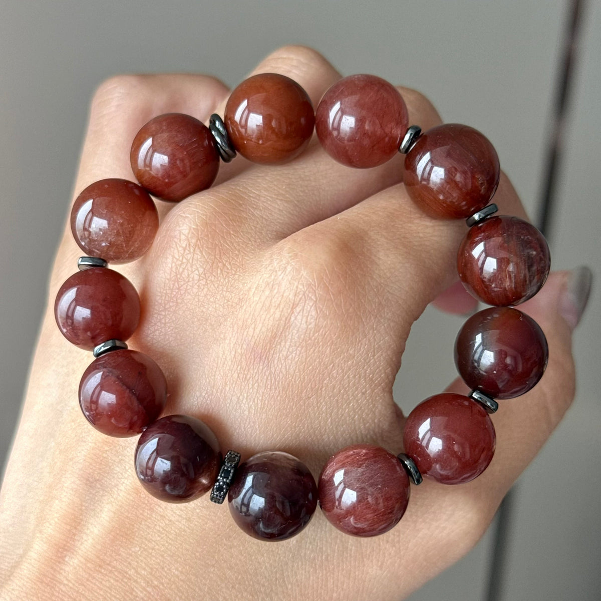 Rabbit Hair Quartz & Natural Jade Crystal Bracelet — natural character, One of a Kind
