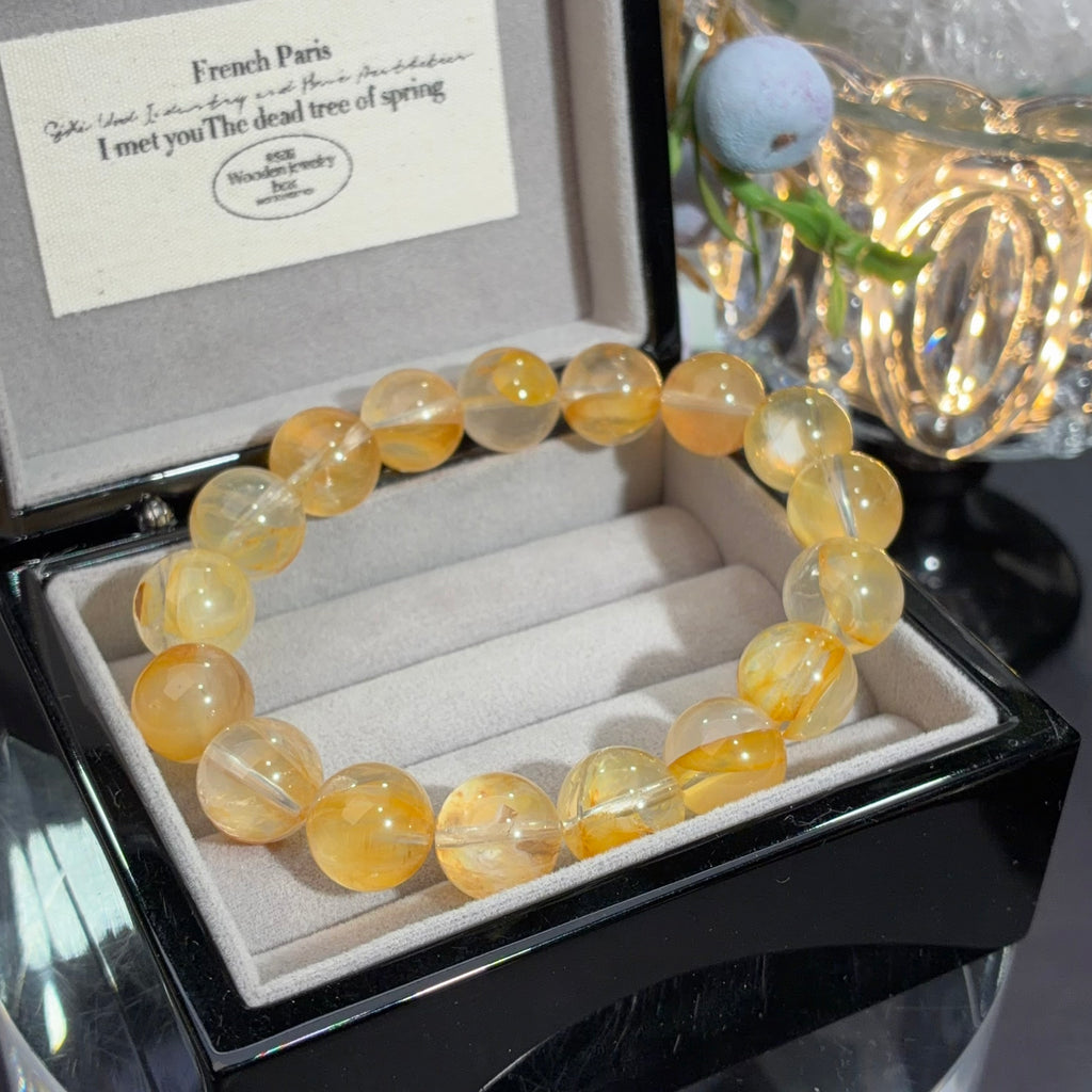 Yellow Flower Agate Crystal Bracelet — soft radiance, One of a Kind