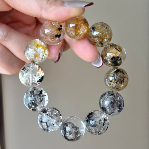 Black-Gold Auralite & Auralite Crystal Bracelet — natural character, One of a Kind