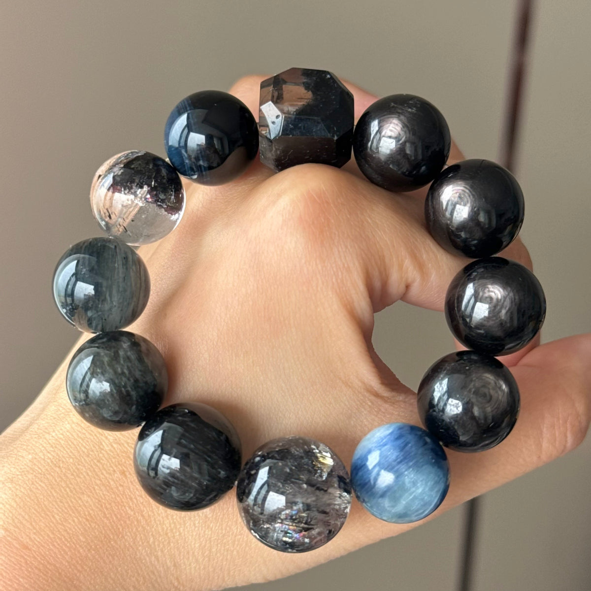 Phantom Quartz, Kyanite & Natural Jade Crystal Bracelet — quiet warmth, One of a Kind