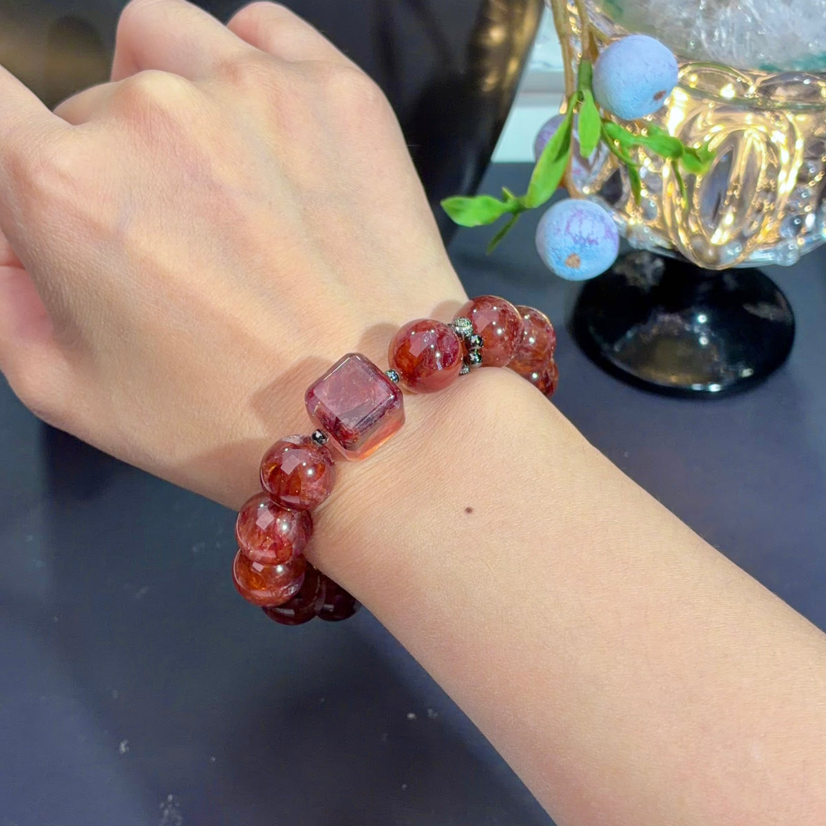 Imperial Red Flower Agate Crystal Bracelet — quiet warmth, One of a Kind