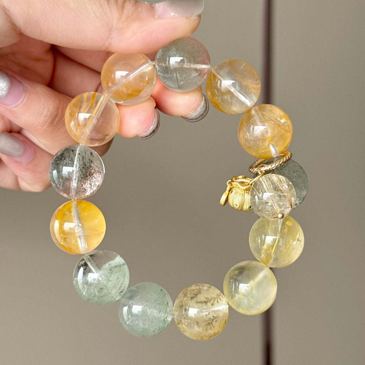 Tree Flower Agate, Yellow Flower Agate & Phantom Quartz Crystal Bracelet — quiet warmth, One of a Kind