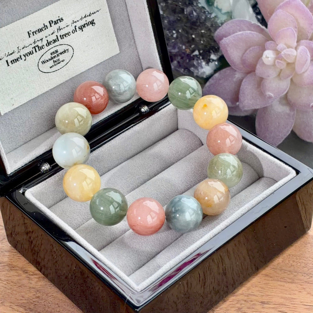 Multicolor Rabbit Hair Quartz Crystal Bracelet — natural character, One of a Kind