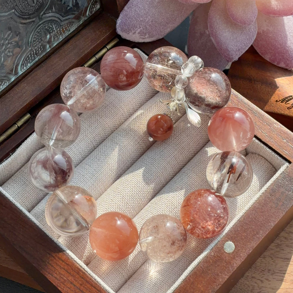 Rabbit Hair Quartz & Phantom Quartz Crystal Bracelet — quiet warmth, One of a Kind