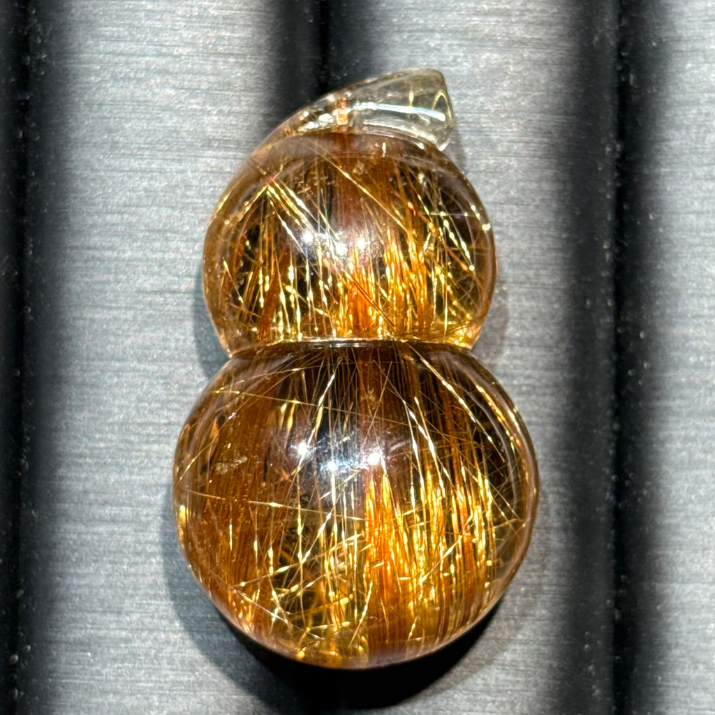 Copper Rutilated Quartz Gourd Carving — pendant & display, One of a Kind