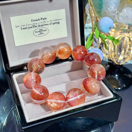 Begonia Red Flower Agate Crystal Bracelet — quiet warmth, One of a Kind