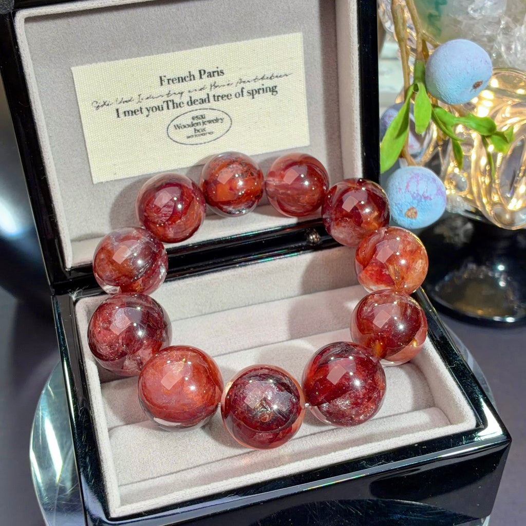 Imperial Red Flower Agate Crystal Bracelet — quiet warmth, One of a Kind