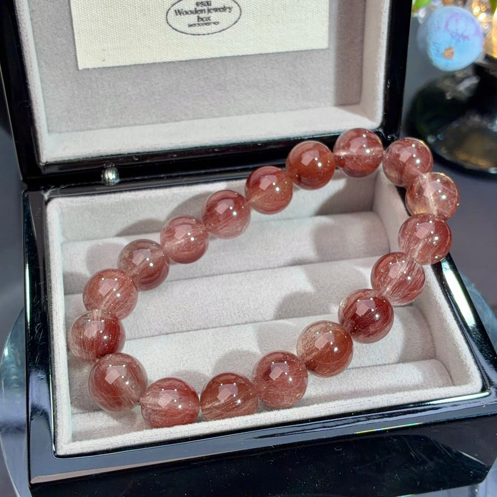 Red Rutilated Quartz & Red Wire Rabbit Hair Quartz Crystal Bracelet — quiet warmth, One of a Kind
