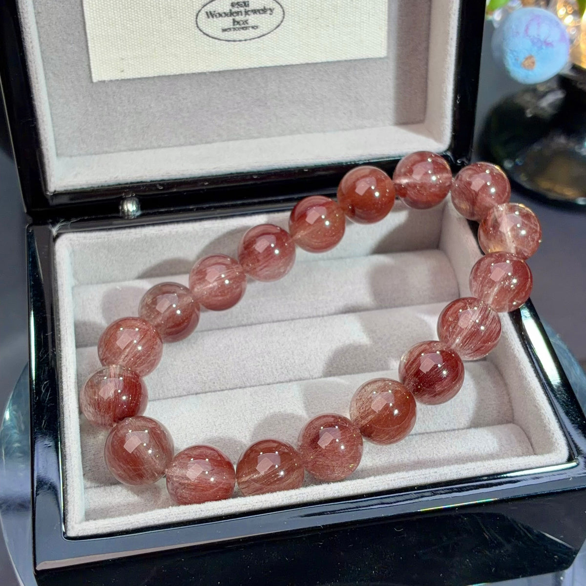 Red Rutilated Quartz & Red Wire Rabbit Hair Quartz Crystal Bracelet — quiet warmth, One of a Kind