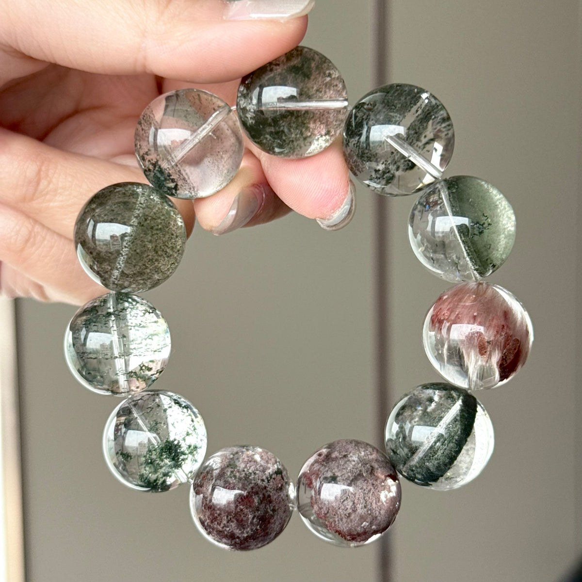 Phantom Quartz & Rabbit Hair Quartz Crystal Bracelet — quiet warmth, One of a Kind