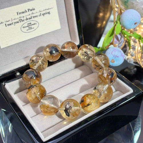 Auralite & Black-Gold Auralite Crystal Bracelet — natural character, One of a Kind