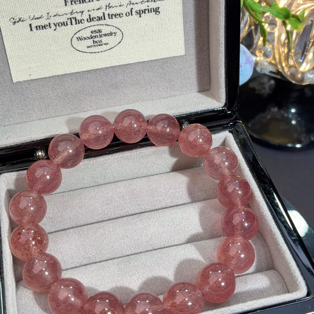 Pigeon-Blood Strawberry Quartz Crystal Bracelet — natural character, One of a Kind