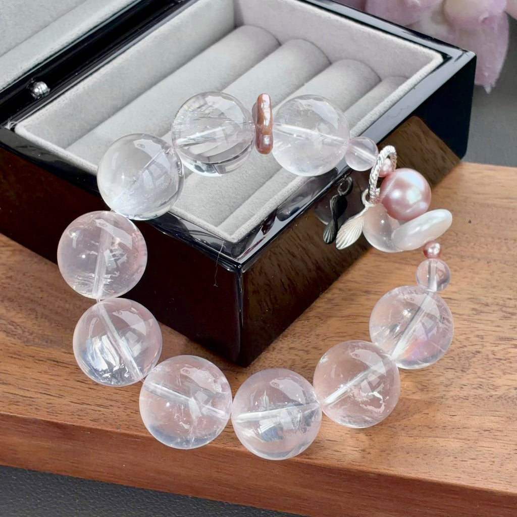 Flower Agate & Pearl Crystal Bracelet — natural character, One of a Kind