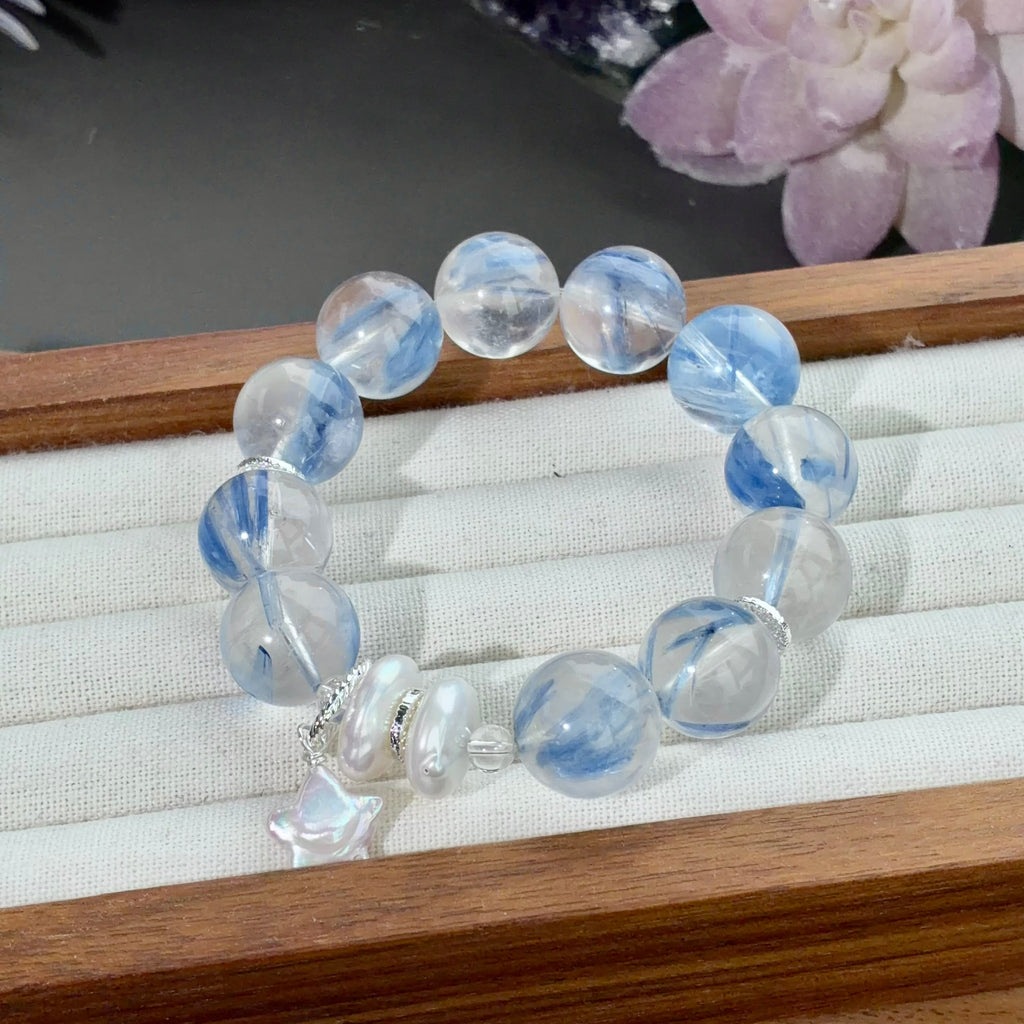 Jadeized Kyanite & Pearl Crystal Bracelet — grounded calm, One of a Kind