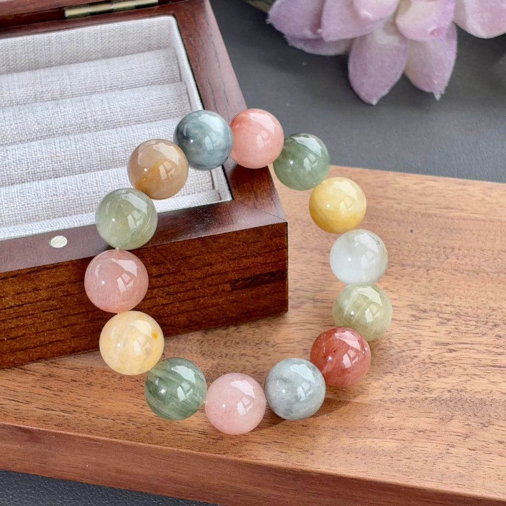 Multicolor Rabbit Hair Quartz Crystal Bracelet — natural character, One of a Kind