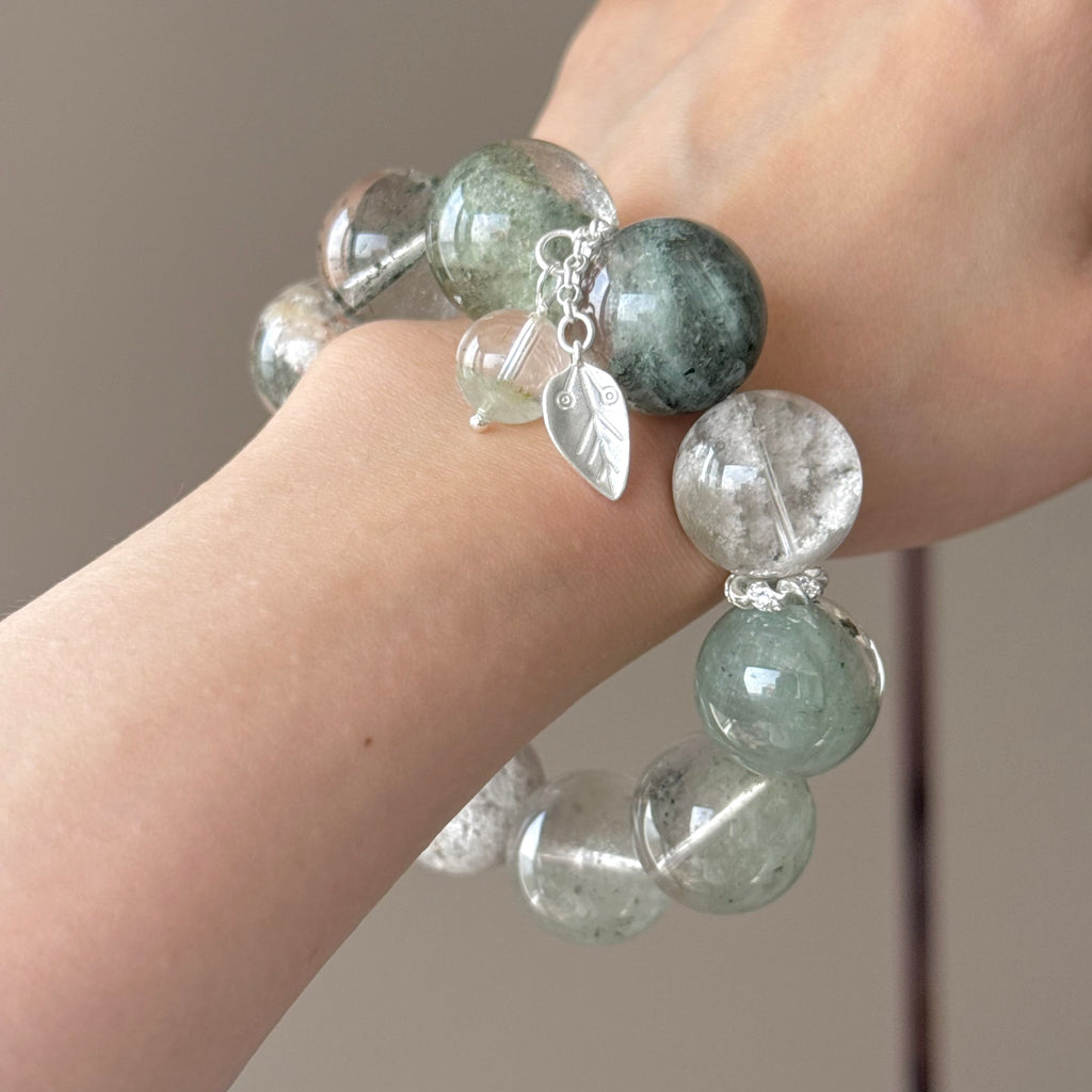 Phantom Quartz & Natural Jade Crystal Bracelet — quiet warmth, One of a Kind