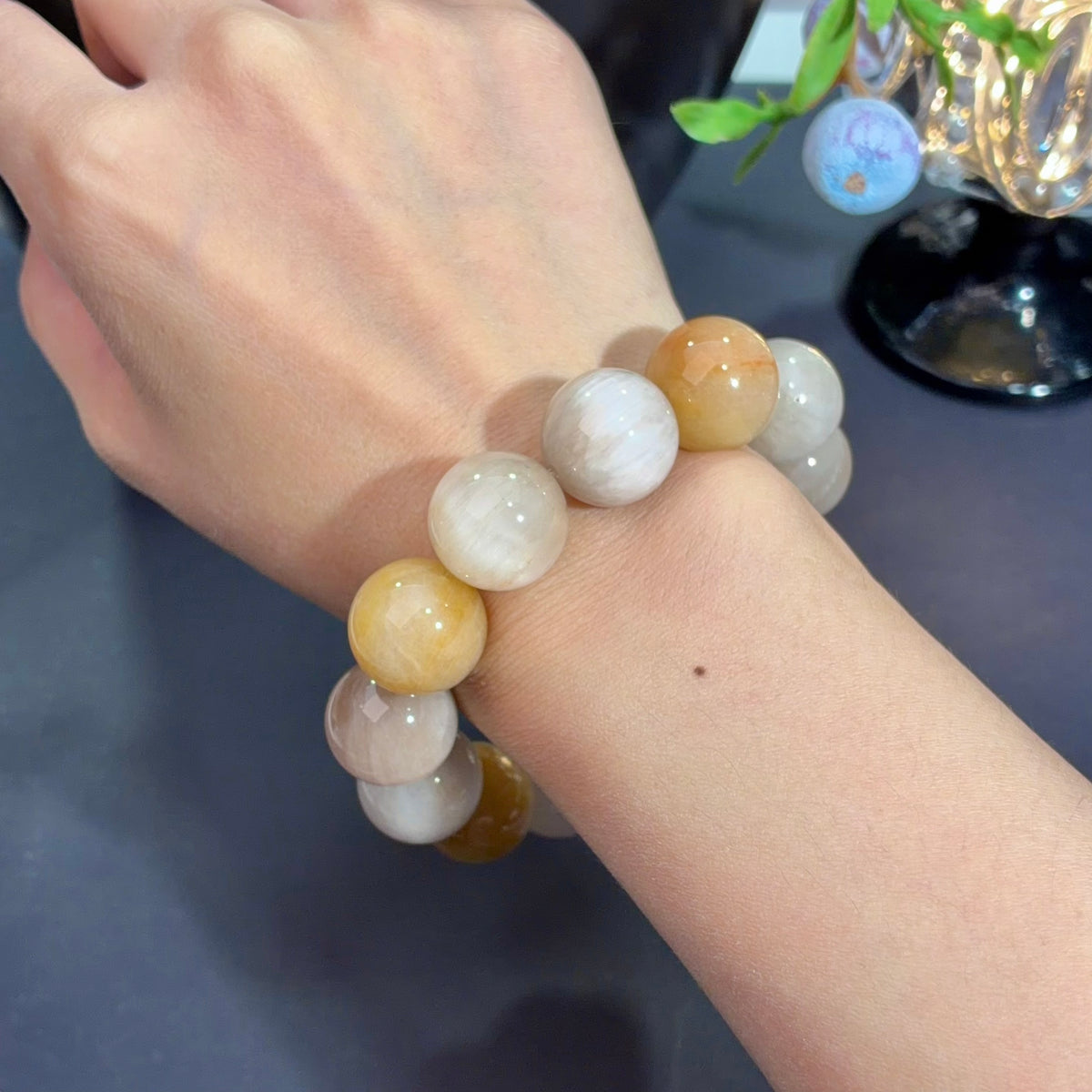 Multicolor Rabbit Hair Quartz & Old-Mine Rabbit Hair Quartz Crystal Bracelet — natural character, One of a Kind