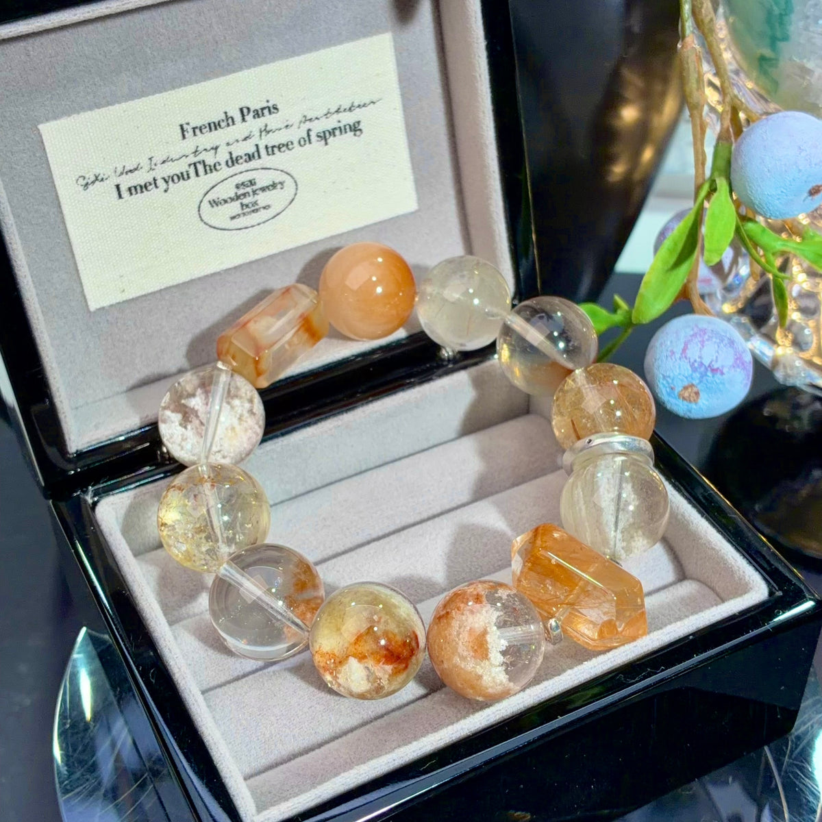 Yellow Rabbit Hair Quartz & Yellow Phantom Quartz Crystal Bracelet — quiet warmth, One of a Kind