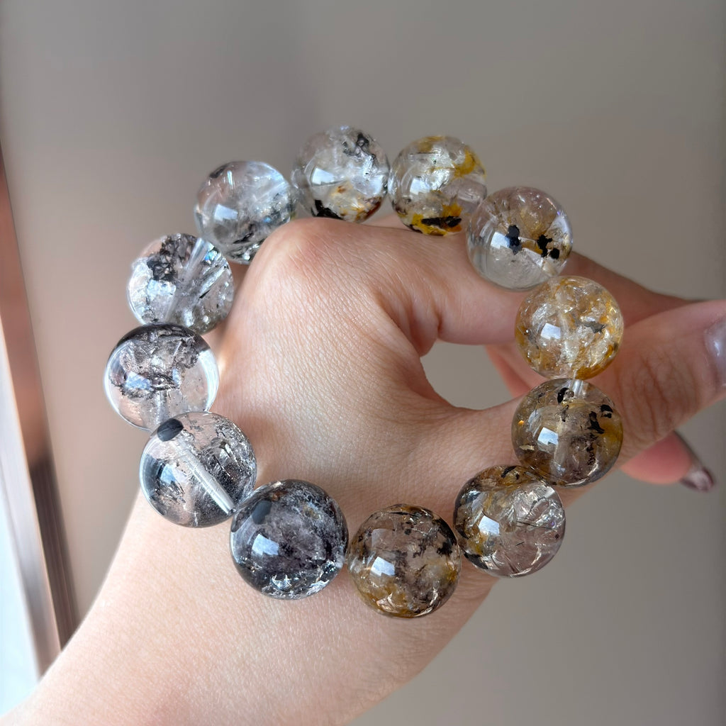 Black-Gold Auralite & Auralite Crystal Bracelet — natural character, One of a Kind