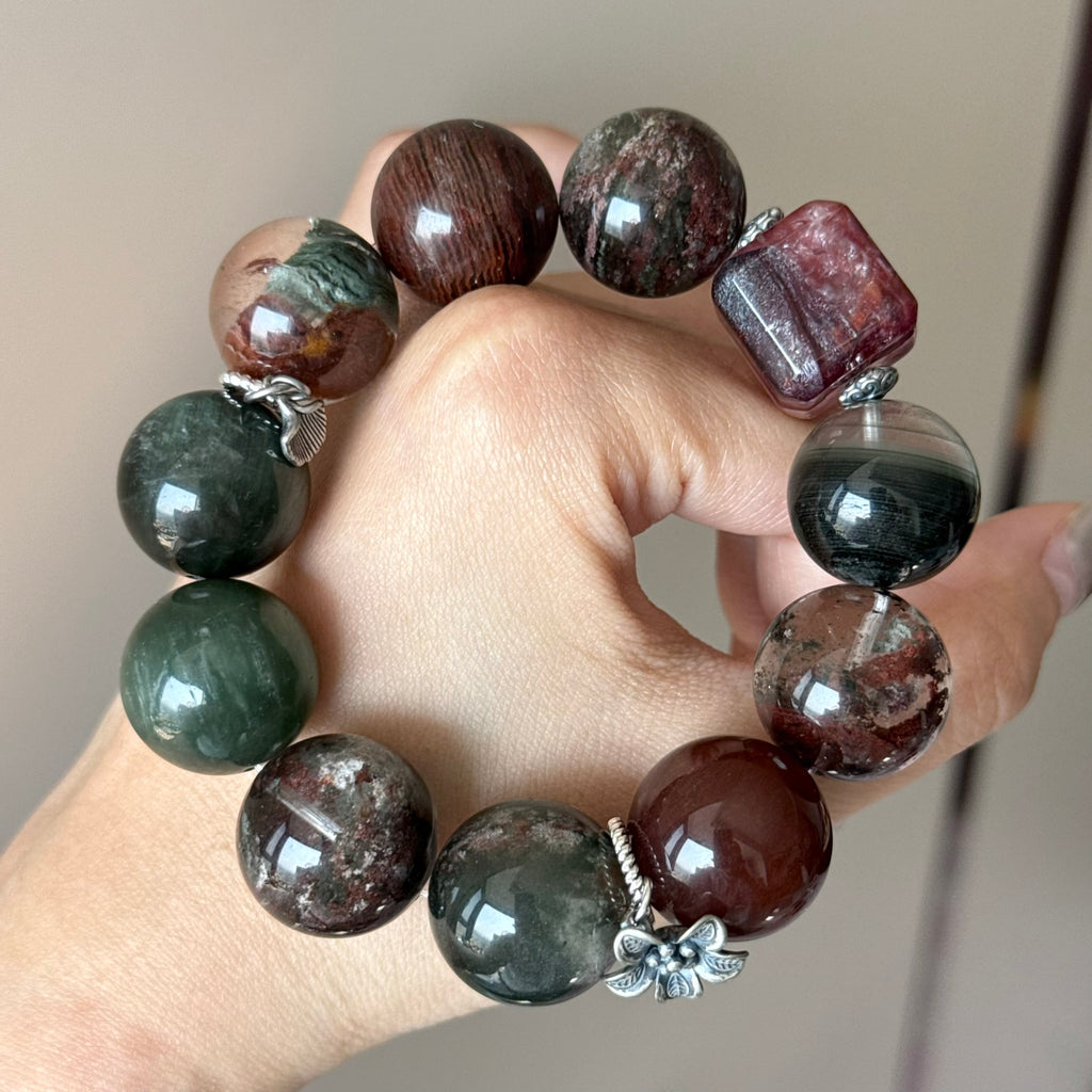 Phantom Quartz & Rabbit Hair Quartz Crystal Bracelet — quiet warmth, One of a Kind