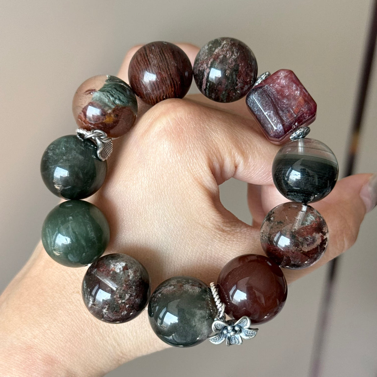 Phantom Quartz & Rabbit Hair Quartz Crystal Bracelet — quiet warmth, One of a Kind