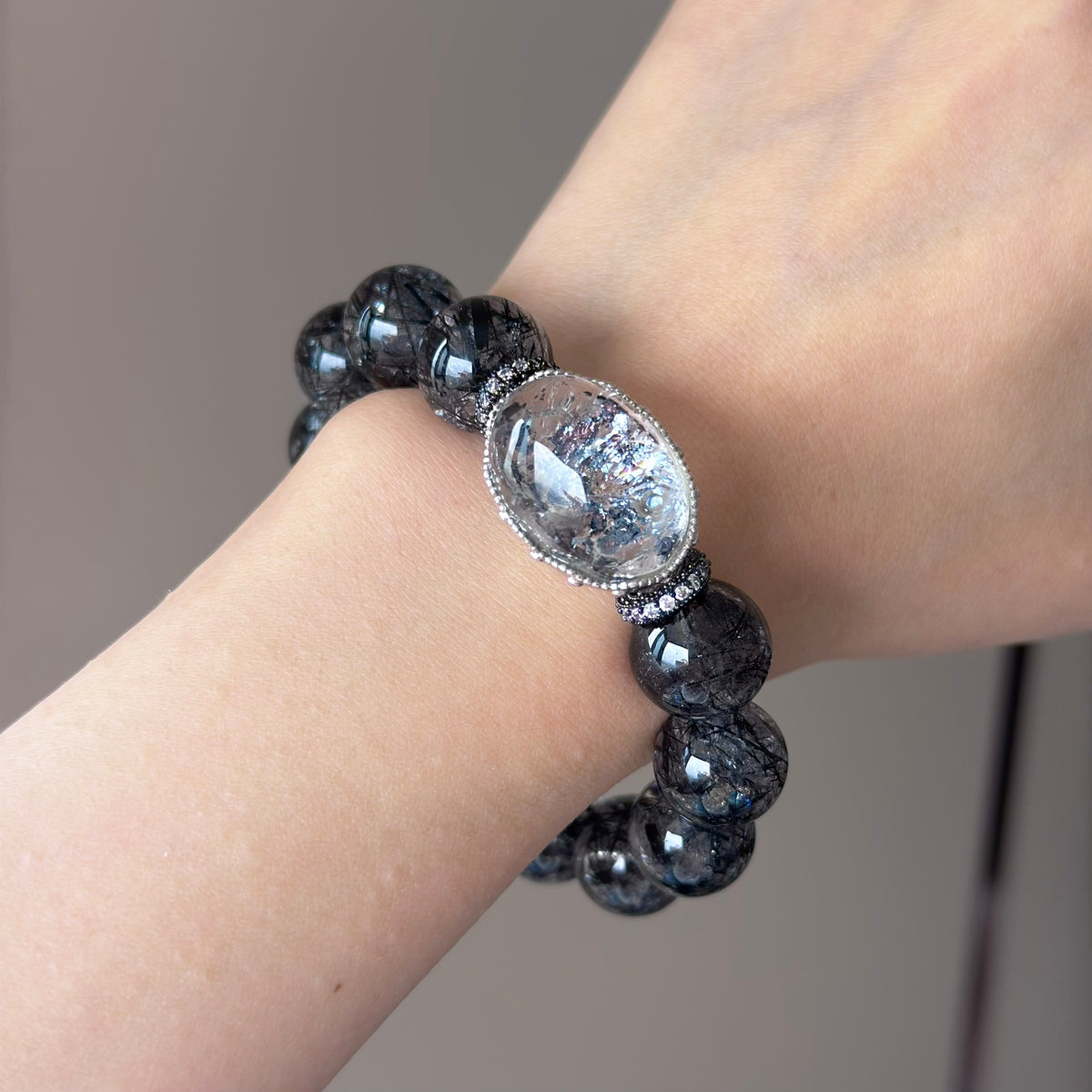 Black Rutilated Quartz Crystal Bracelet — natural character, One of a Kind