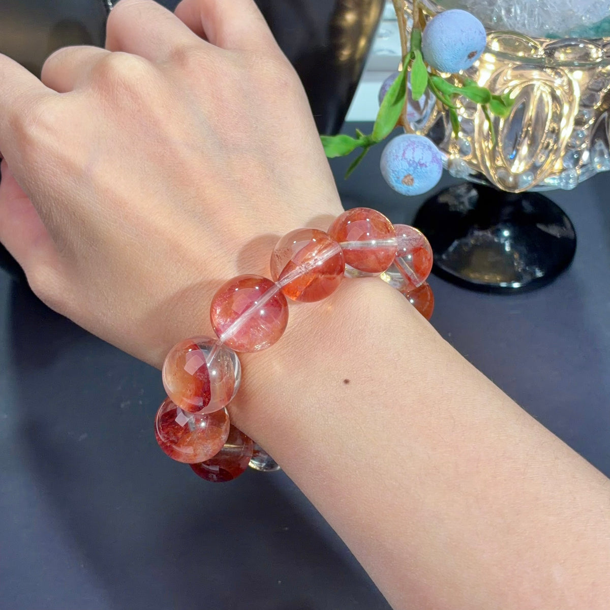 Begonia Red Flower Agate Crystal Bracelet — quiet warmth, One of a Kind