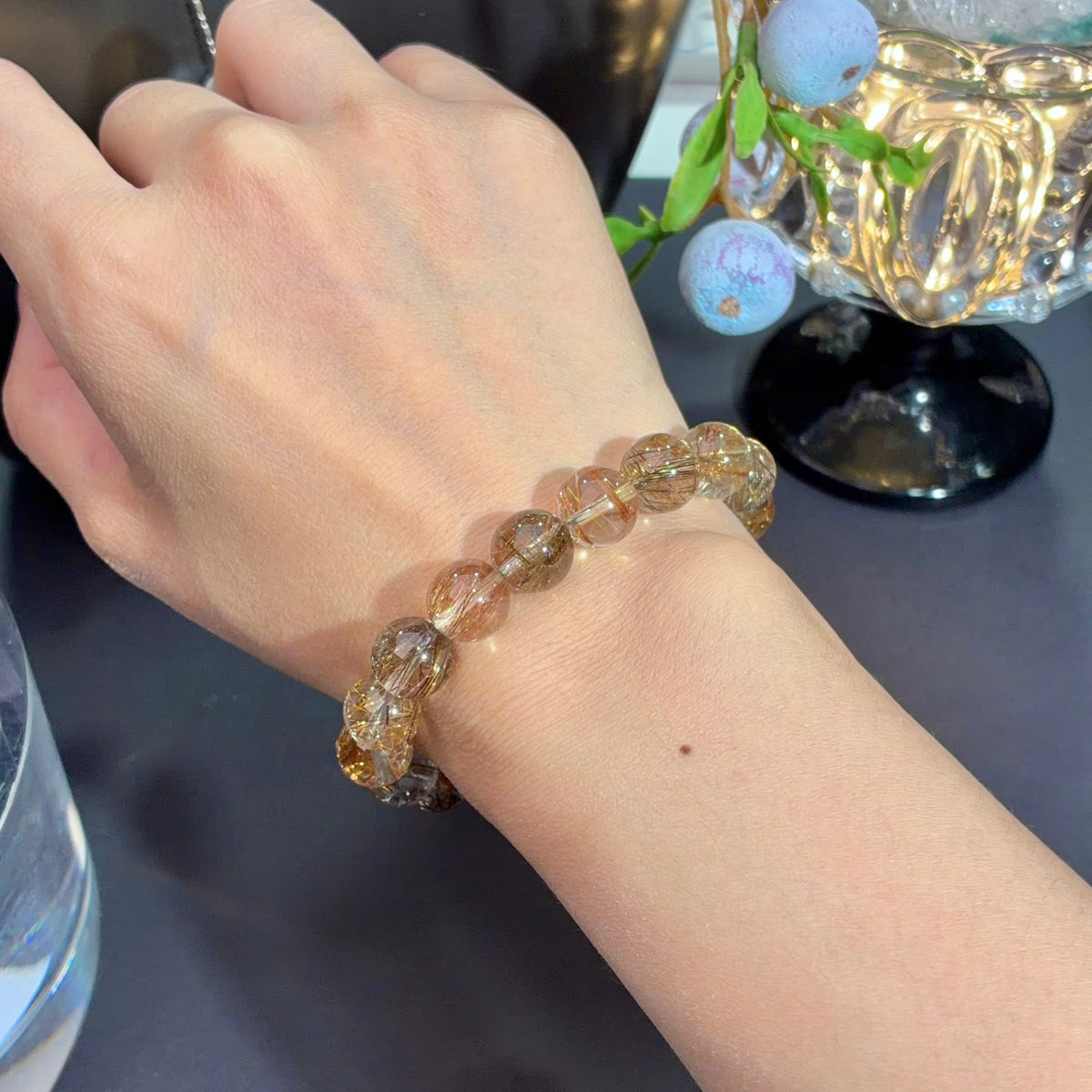 Copper Rutilated Quartz & Devil Silver Rutile Crystal Bracelet — natural character, One of a Kind