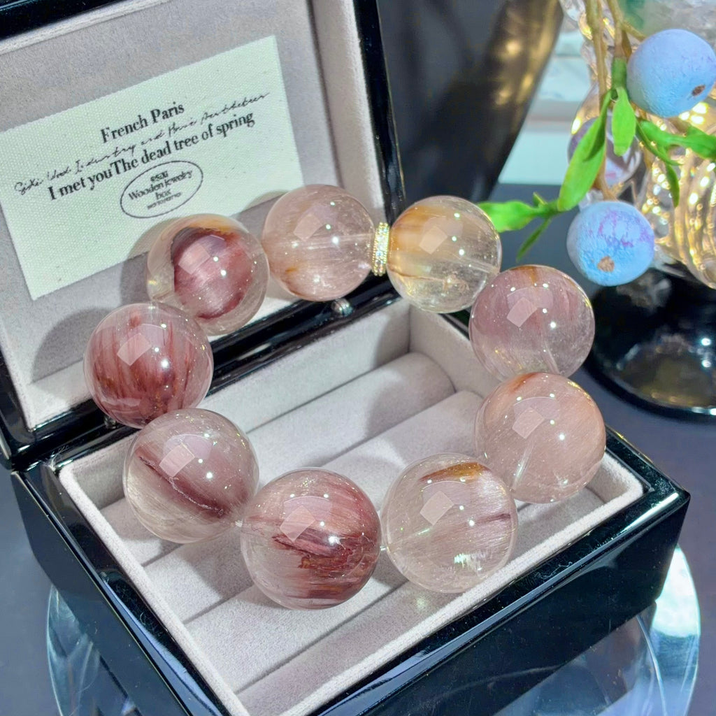 Iridescent Rabbit Hair Quartz Crystal Bracelet — natural character, One of a Kind