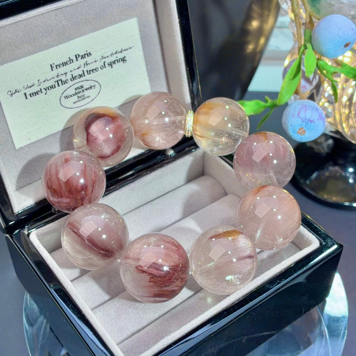 Iridescent Rabbit Hair Quartz Crystal Bracelet — natural character, One of a Kind
