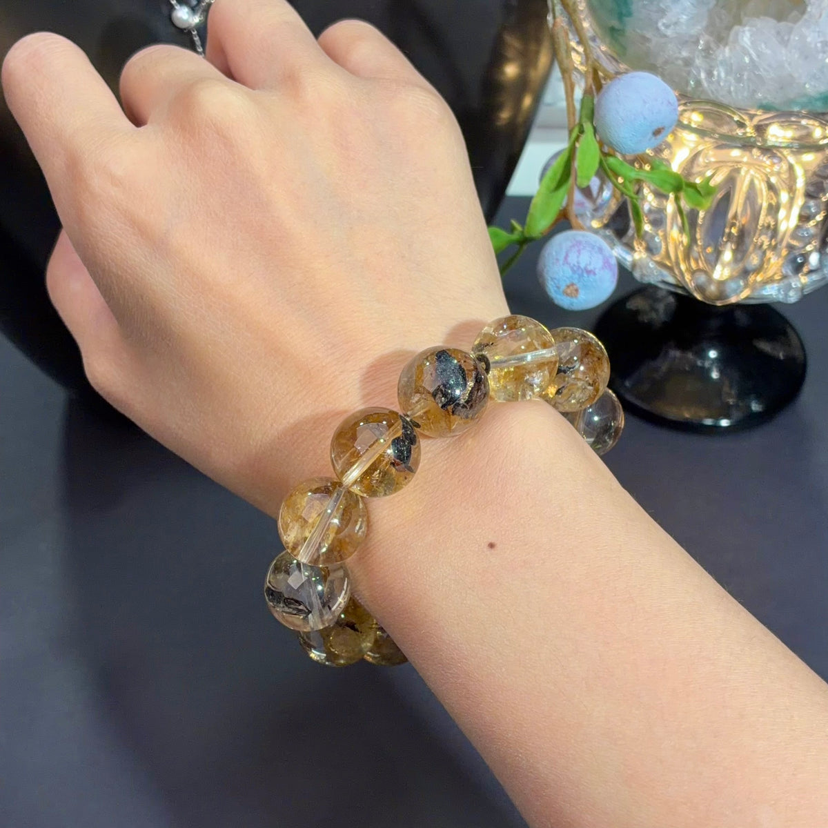 Auralite & Black-Gold Auralite Crystal Bracelet — natural character, One of a Kind
