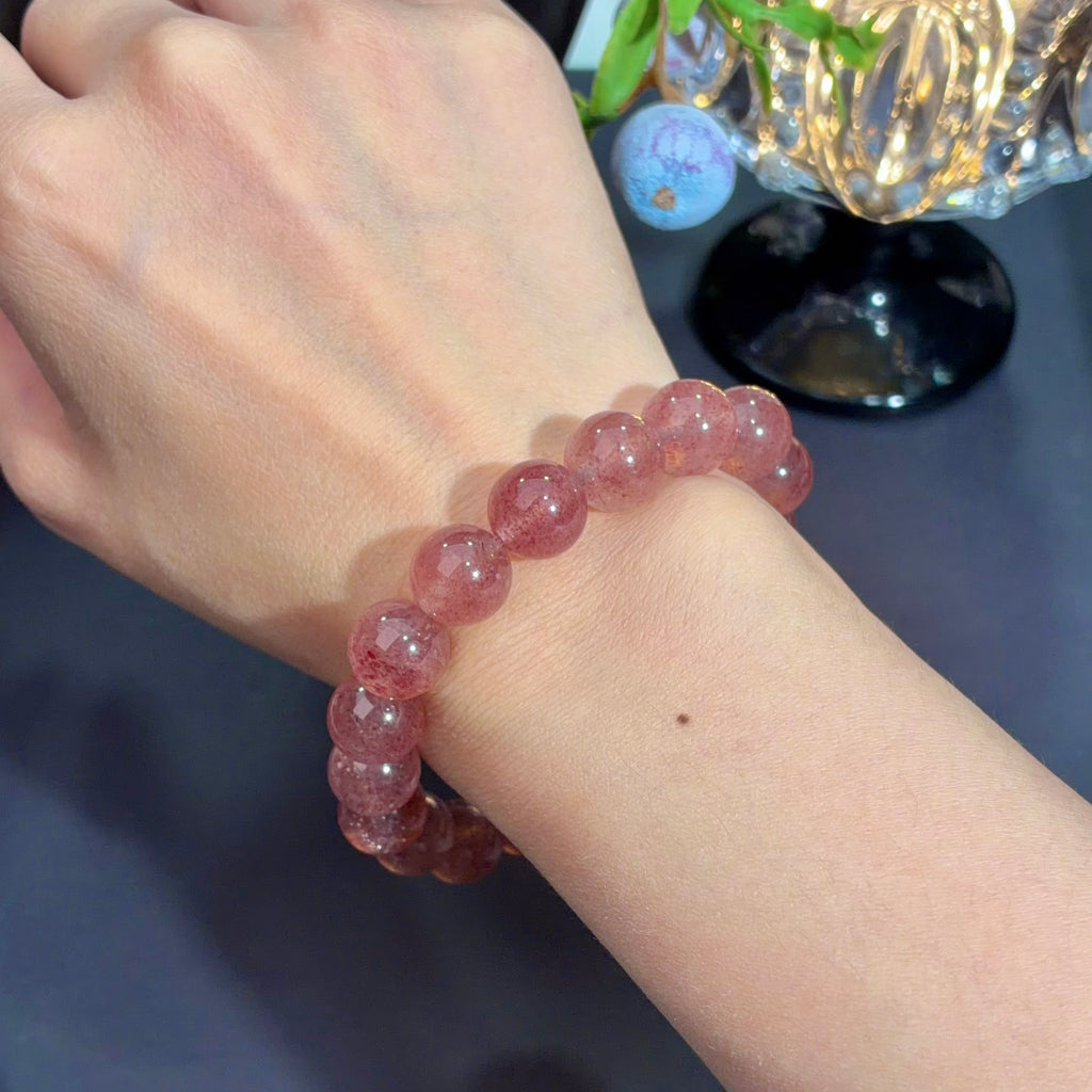 Pigeon-Blood Strawberry Quartz Crystal Bracelet — natural character, One of a Kind