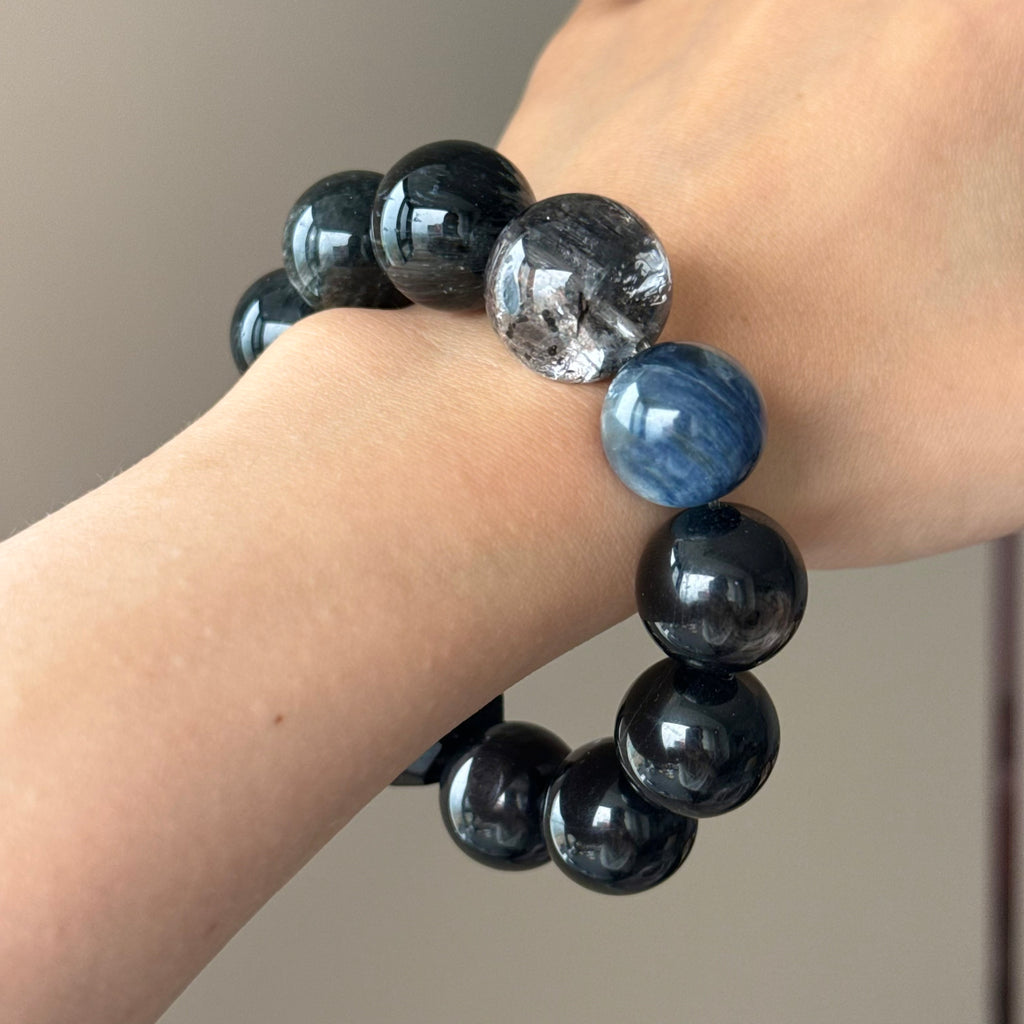 Phantom Quartz, Kyanite & Natural Jade Crystal Bracelet — quiet warmth, One of a Kind