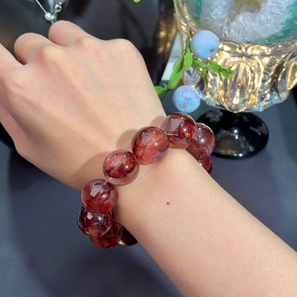 Imperial Red Flower Agate Crystal Bracelet — quiet warmth, One of a Kind
