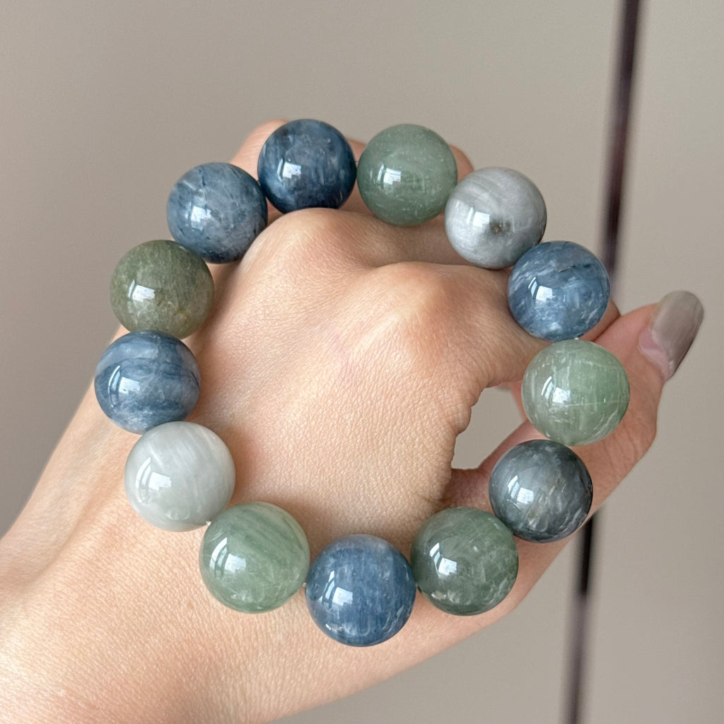 Rabbit Hair Quartz & Phantom Quartz Crystal Bracelet — quiet warmth, One of a Kind