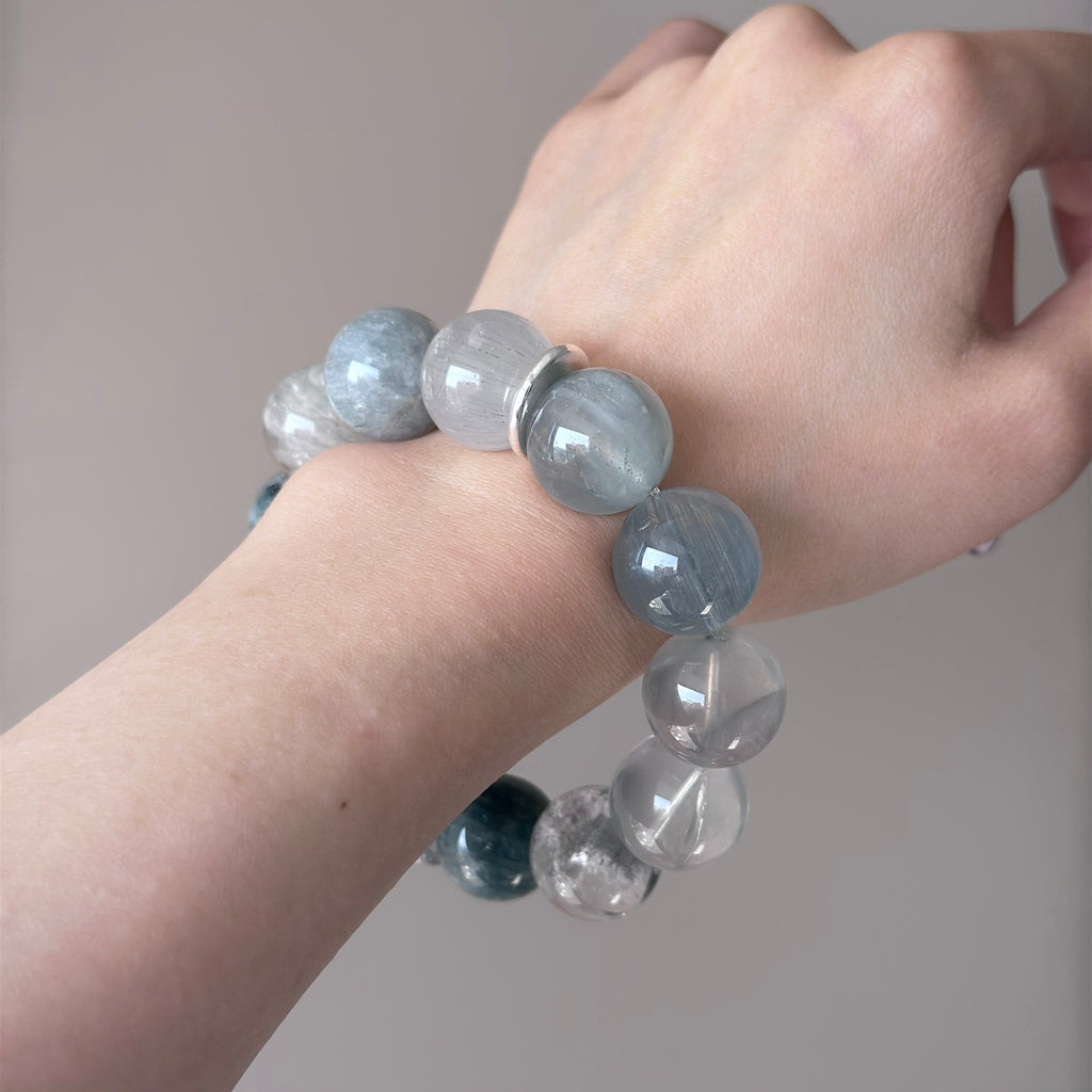 Rabbit Hair Quartz & Phantom Quartz Crystal Bracelet — quiet warmth, One of a Kind