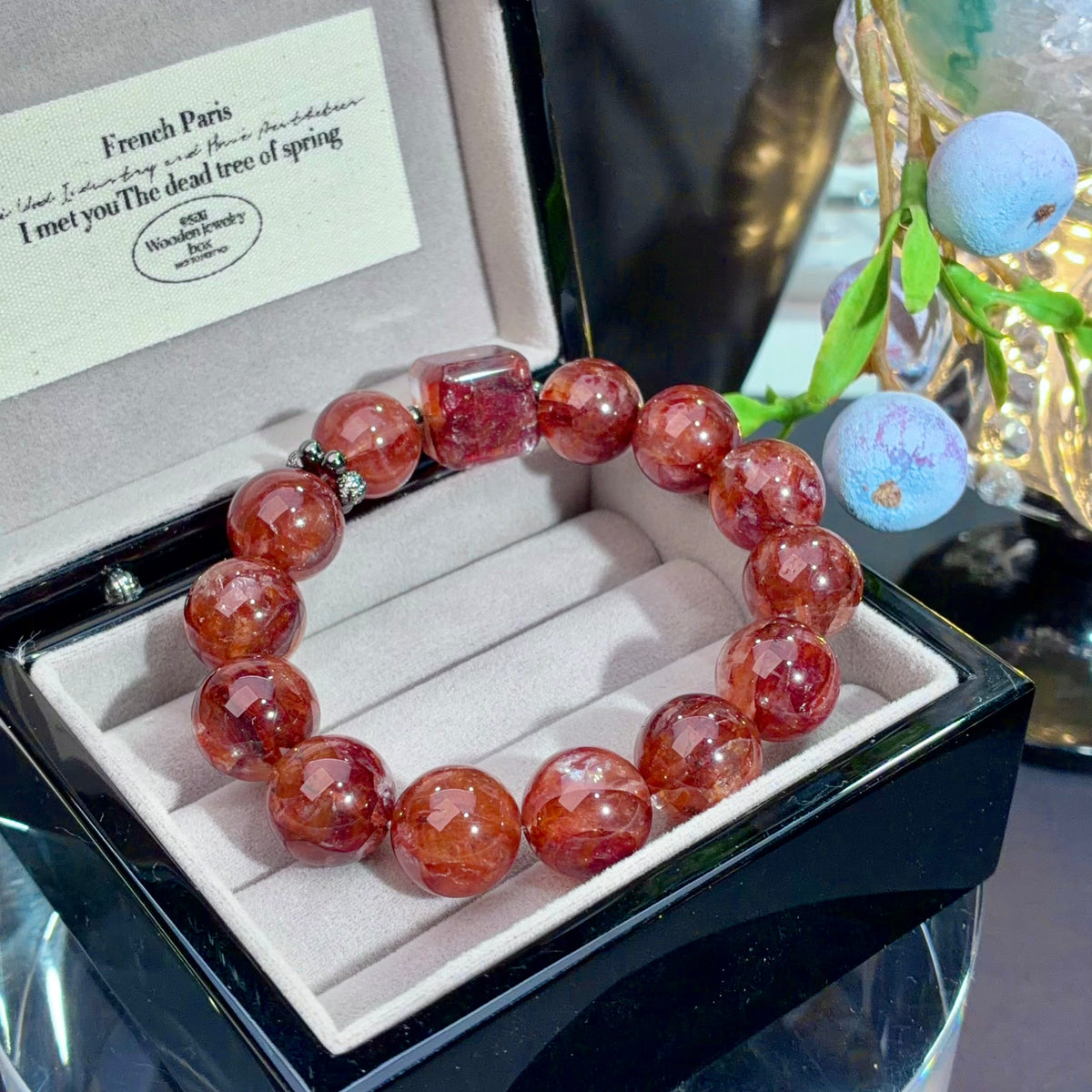 Imperial Red Flower Agate Crystal Bracelet — quiet warmth, One of a Kind