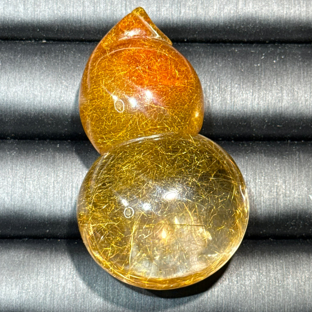 Golden Rutilated Quartz Gourd Carving — clear body, One of a Kind