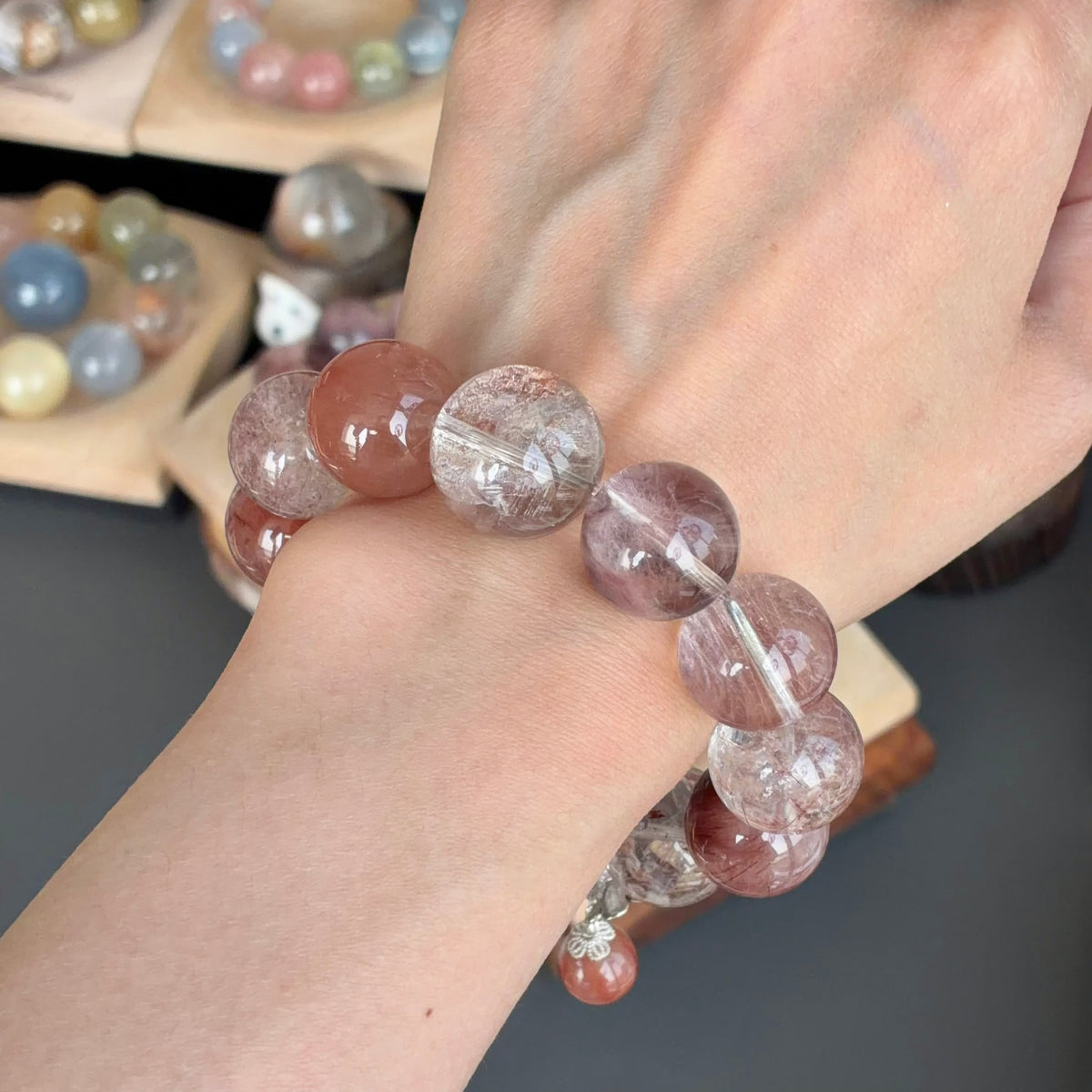 Rabbit Hair Quartz & Phantom Quartz Crystal Bracelet — quiet warmth, One of a Kind